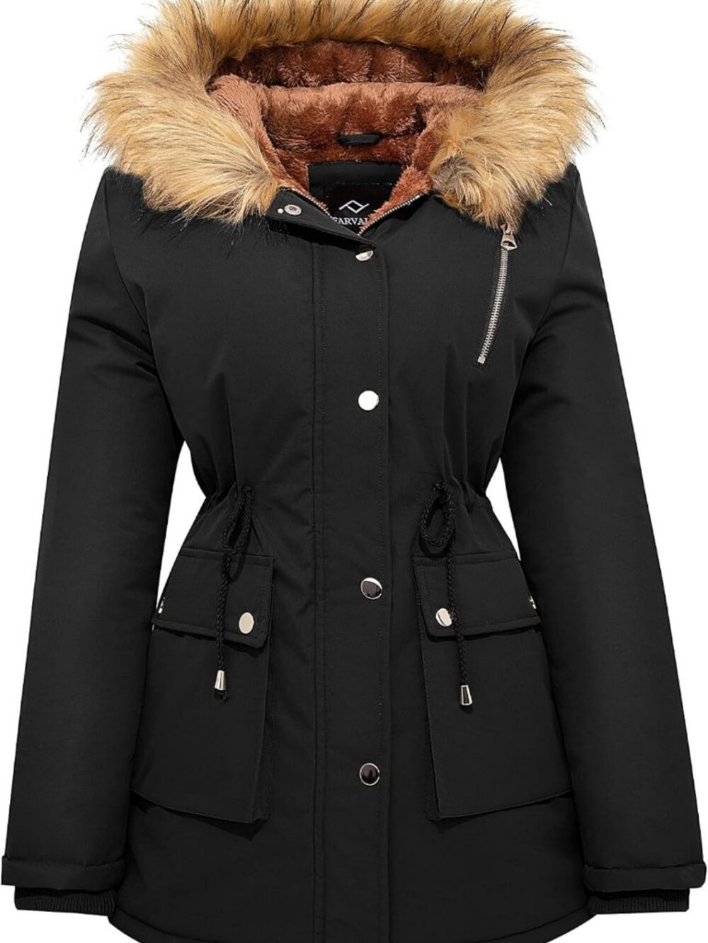 Cozy Women's Water-Repellent Puffer Jacket, Fleece-Lined Parka with Fur Hood
